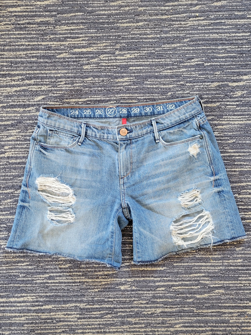 Vintage Earnest Sewn Light Blue Distressed Denim Shorts